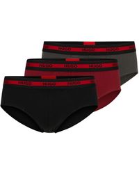 HUGO - Three-pack Of Stretch-cotton Briefs With Logo Waistbands - Lyst