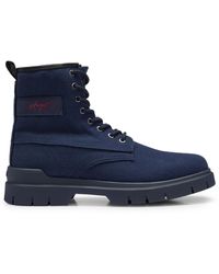 HUGO - Cotton-canvas Lace-up Boots With Handwritten Logo - Lyst