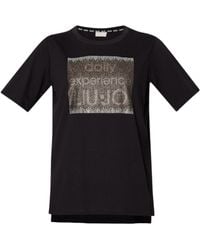 Liu Jo - T shirt donna Liu Jo con logo e strass nero E25LJ33 TF4020 JS923 N9585 L - Lyst