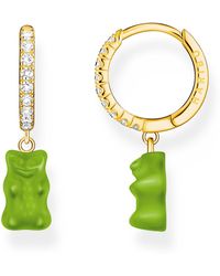 Thomas Sabo - Orecchini a cerchio singolo con ciondolo a forma di orso d'oro verde e pietre dorate - Lyst