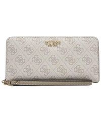 Guess - Zamira Large Zip Around Wallet L Dark Taupe Logo - Lyst