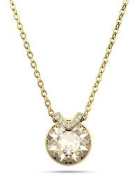 Swarovski - Bella V Pendant Necklace With Round Golden Center Crystal And Clear Crystal Pavé On Gold-tone Finished Chain - Lyst
