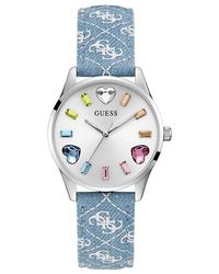 Guess - Blue Strap White Dial Silver - Lyst