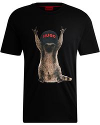HUGO - S Draccoon In Cotton-jersey T-shirt With Seasonal Artwork Black - Lyst