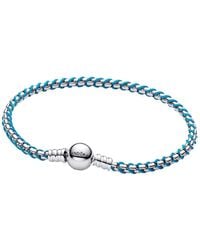 PANDORA - Moments Collection Blue Snake Chain Bracelet Sterling Silver Fabric Metal Combination Length 19cm 593816c01-19 - Lyst