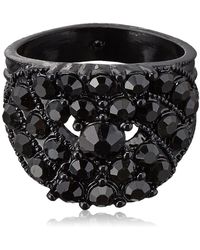 Guess "basic Jet And Silver Wide Band With Enamel And Stones Ring, Size 8 - Black