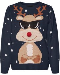 Vero Moda - Weihnachts Strick-Pullover VMNew Tinsel Rentier Weihnachten 10309503 Navy Blazer Artwork M - Lyst