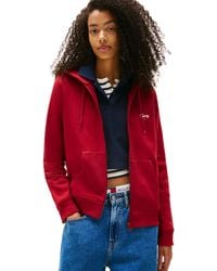 Tommy Hilfiger - Medium Weight Zip Up Hoodie With Script Logo And Drawstring - Lyst