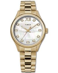 Timex - Uhr Legacy Edelstahl Gold Stahl Gehäuse Quarzwerk Silbernes Zifferblatt Gold Stahlarmband mit Faltschließe 5 ATM - Lyst