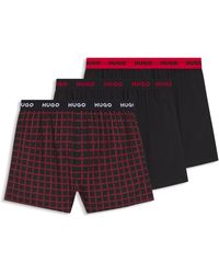 HUGO - S Woven Boxer Triplet Three-pack Of Cotton Boxer Shorts With Logo Waistbands - Lyst
