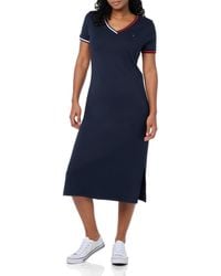 Tommy Hilfiger - V-neck Stripe Trim Midi T-shirt Dress Casual - Lyst