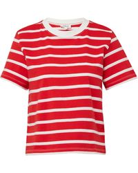 S.oliver - Verkürztes Baumwoll-T-Shirt mit Streifen preiselbeere 44 - Lyst