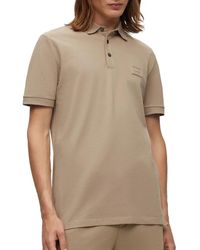 HUGO - Dereso C Slim-Fit Poloshirt aus Baumwoll-Piqué mit Logo-Aufnäher Hellbraun L - Lyst