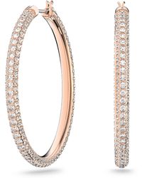 Swarovski - Stone Hoop Pierced Earrings With Pink Crystals In A Rose-gold Tone Plated Setting - Lyst