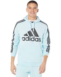 adidas - Essentials Fleece 3-stripes Pullover Hoodie Almost Blue/black Md - Lyst