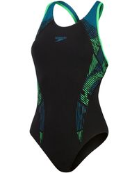 Speedo - S Swimming Costume Swimsuit Placement Laneback Black/dark Teal/green Size 14/38 - Lyst