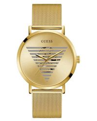 Guess - Gold-tone Stainless Steel Mesh Watch 44mm - Lyst