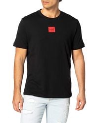 HUGO - S Diragolino212 Regular-fit Cotton T-shirt With Red Logo Label - Lyst