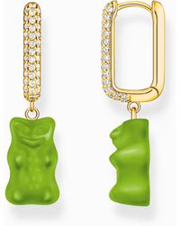 Thomas Sabo - Créoles simples avec pendentif ours en or vert en version midi et pierres plaquées or - Lyst