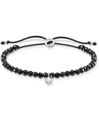 Thomas Sabo - 925 Sterling Silver Black Pearl And White Stone Bracelet Of Length 13 - 20 Cm - Lyst