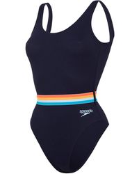 Speedo - S Belted Deep U-back 1 Piece Swimsuit Size 32 In True Navy/orange - Lyst