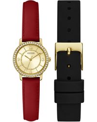 Guess - Analog Red And Black Leather, Silicone Interchangeable Strap Watch Set 28mm - Lyst