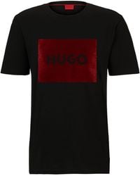 HUGO - Cotton-jersey T-shirt With Metallic-effect Logo - Lyst