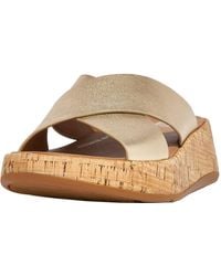 Fitflop - F-mode Leather/cork Flatform Cross Slide Flat Sandal - Lyst