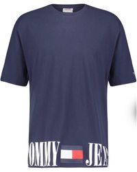 Tommy Hilfiger - Tommy Hilfiger T-Shirt Uomo Blu T-Shirt Casual con Stampa Logo sul Fondo M - Lyst