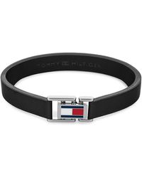 Tommy Hilfiger - Jewelry Stainless Steel And Black Leather Bracelet - Lyst