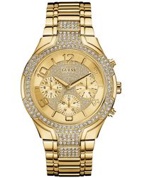 Guess - Gold-tone Stainless Steel Crystal Embellished Bracelet Watch With Day - Lyst