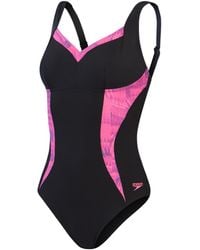 Speedo - S Shaping Printed Lunaelustre Swimming Costume Black Bloomious Pink Cupid Coral - Lyst
