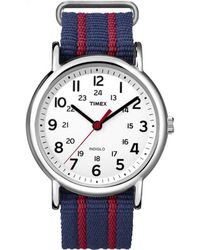 Timex - Tone Case White Dial With Blue & Red Fabric Slip-thru - Lyst