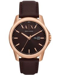 Emporio Armani - A|x Armani Exchange Three-hand Day-date Brown Leather Band Watch - Lyst