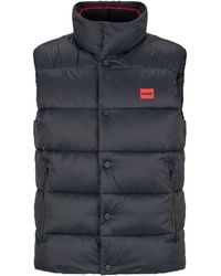 HUGO - Slim-fit Puffer Gilet With Red Logo Label - Lyst