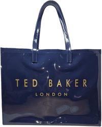 Ted Baker - Abbycon Branded Large Icon Tote Bag In Navy Pvc - Lyst