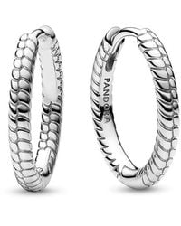 PANDORA - Moments Snake Chain Pattern Sterling Silver Hoop Earrings - Lyst