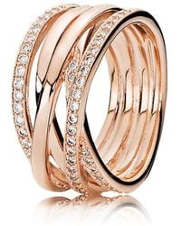 PANDORA - Timeless Anello placcato in oro rosa 14 k con linee lucide e brillanti con zirconi cubici trasparenti - Lyst