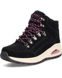 skechers street blox flat ankle hiker boots in black