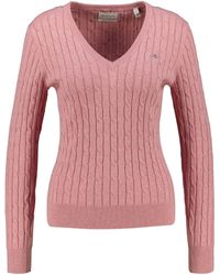 GANT - Stretch Cotton Cable V-neck Sweater - Lyst