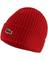 Lacoste - , Adult Rb0001 Beanie Hat, Red, One Size - Lyst