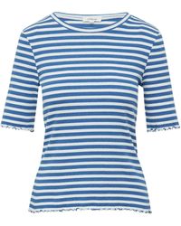 S.oliver - Geripptes T-Shirt mit Ziersaum Royalblau 44 - Lyst