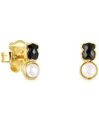 Tous - Orecchini placcati oro 18 kt su argento e onice e perla Glory - Lyst