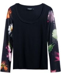 Desigual - T-Shirt With Printed Sleeves - Lyst
