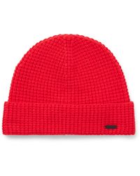 HUGO - S Xaffle Wool-blend Beanie Hat With Logo Badge - Lyst