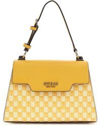 Guess - Hallie Top Handle Flap Yellow Logo - Lyst