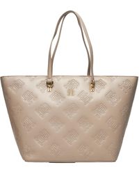Tommy Hilfiger - Aw0aw15726pkb Th Refined Tote Mono Beige - Lyst