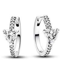 PANDORA - Timeless Heart Sterling Silver Hoop Earrings With Clear Cubic Zirconia - Lyst