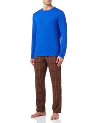 Tommy Hilfiger LS Pant-Juego de Camiseta de Franela Conjunto de Pijama - Azul