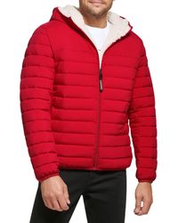 Calvin Klein Hooded Down Jacket Quilted Coat Sherpa Lined in Yellow for Men  | Lyst